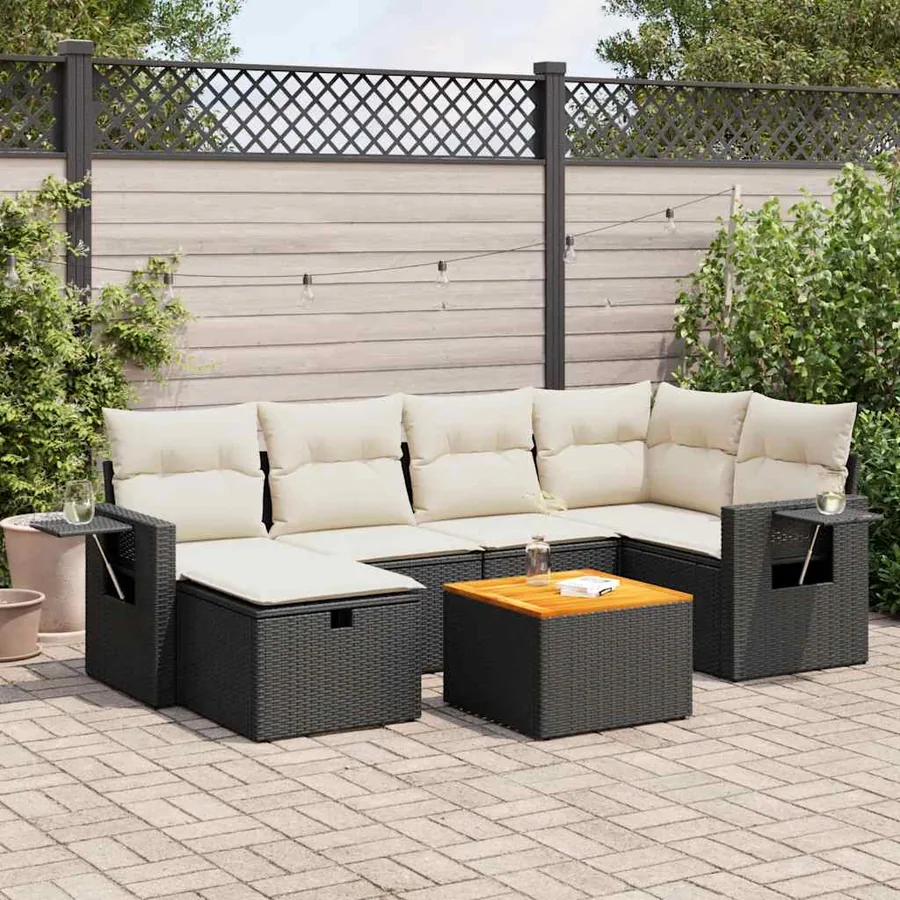 Salon de jardin 7 pcs avec coussins noir résine tressée 62 x 62 x 69 cm - 60,6 kg