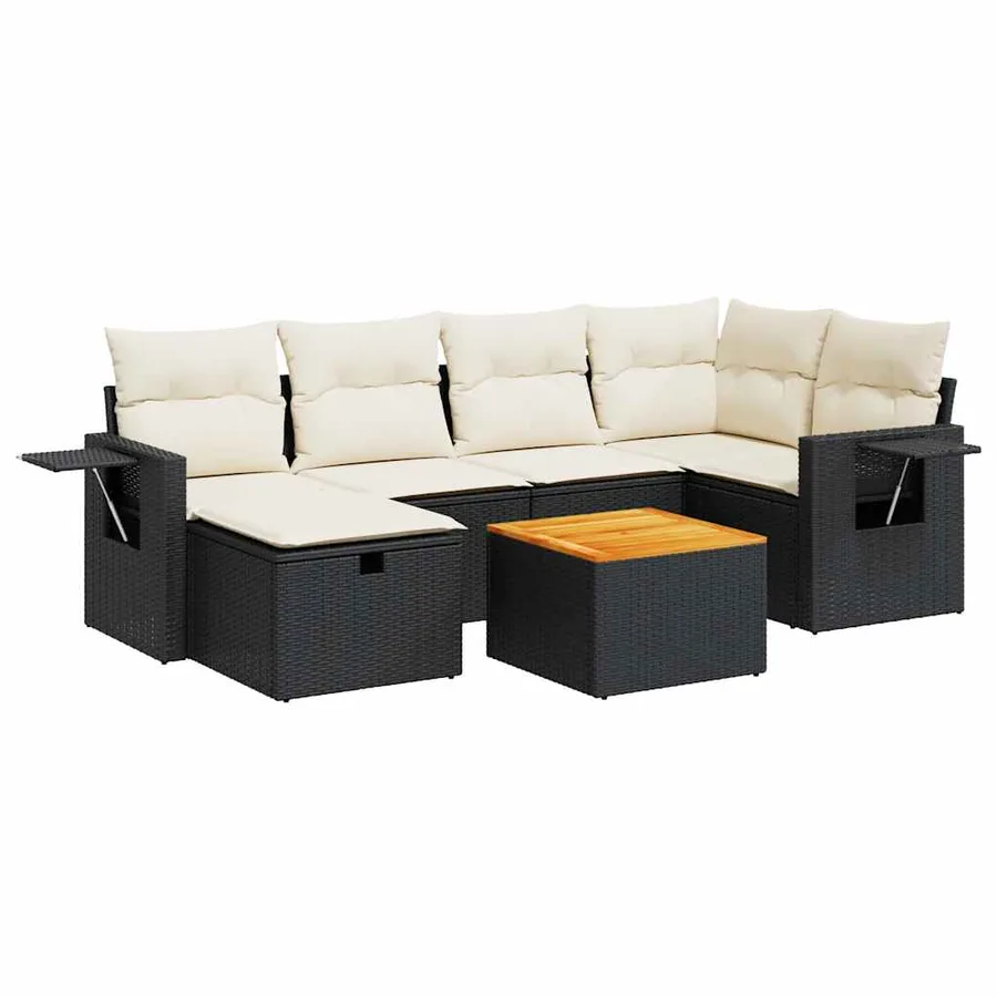 Salon de jardin 7 pcs avec coussins noir résine tressée 62 x 62 x 69 cm - 60,6 kg - 2