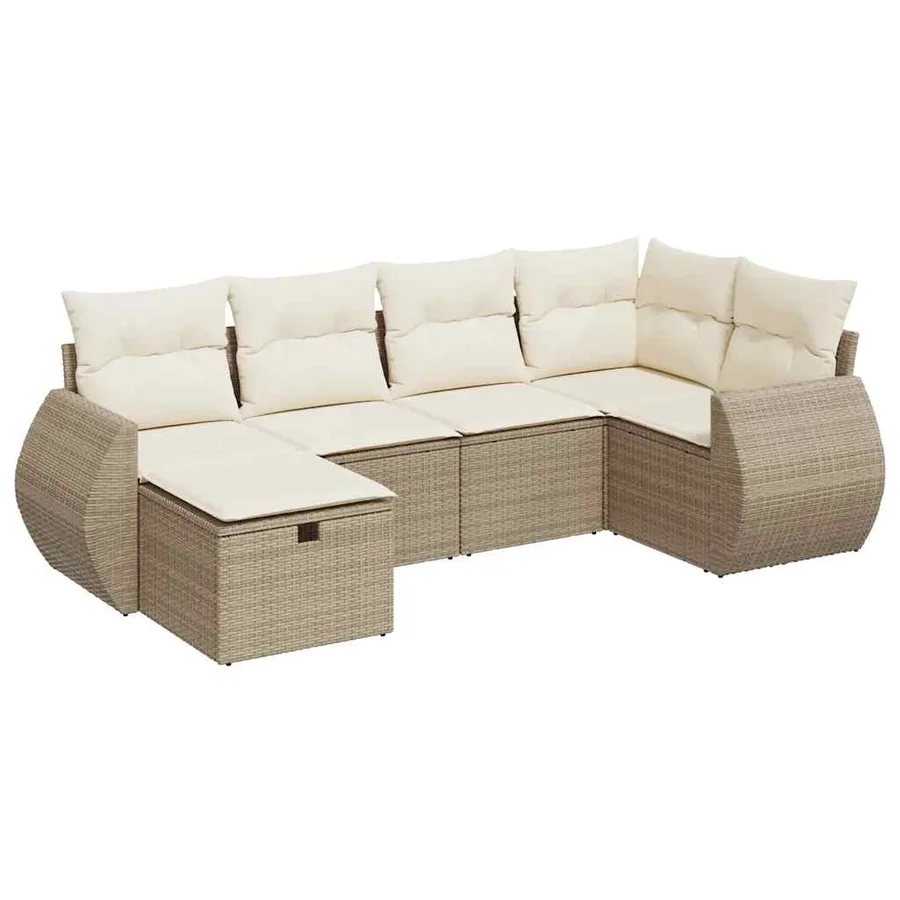 Salon de jardin avec coussins 6 pcs beige résine tressée - 2