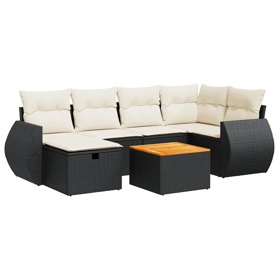 Salon de jardin 7 pcs avec coussins noir résine tressée 71 x 62 x 69 cm - 59,6 kg - 2