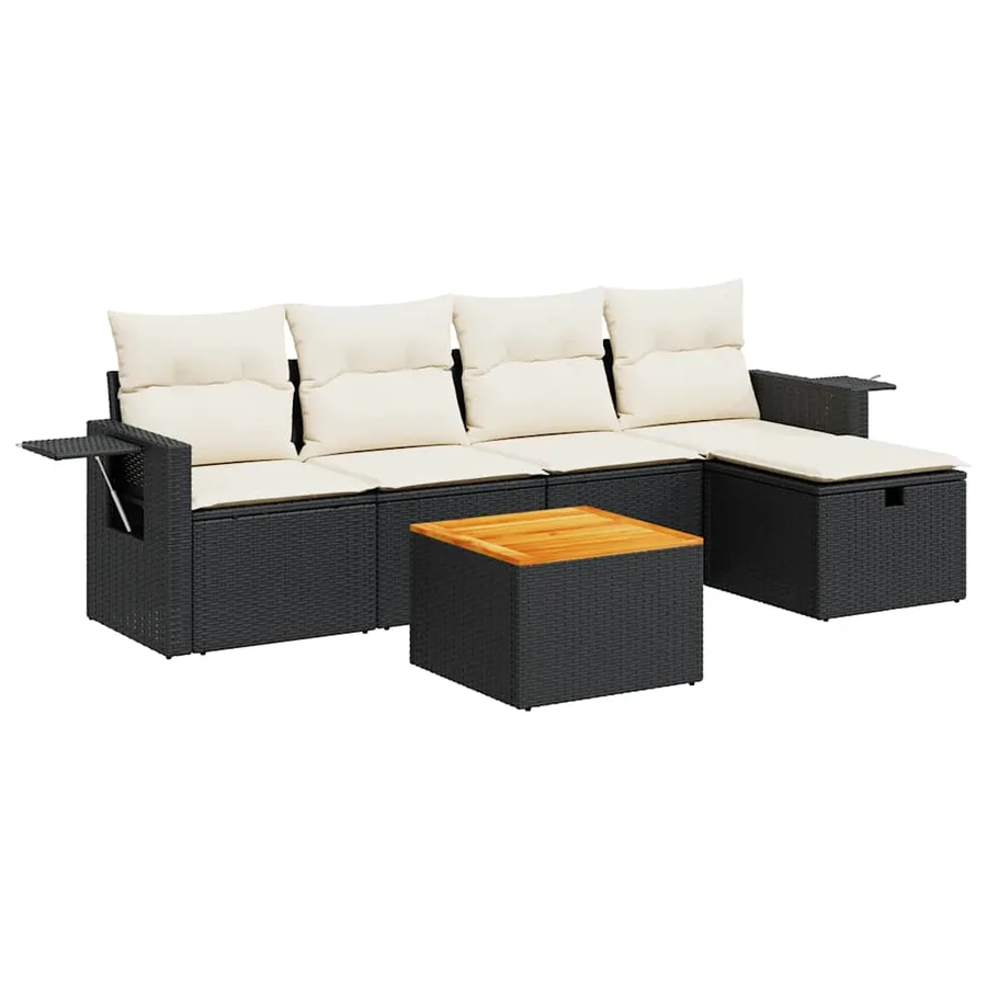 Salon de jardin 6 pcs avec coussins noir résine tressée - 2