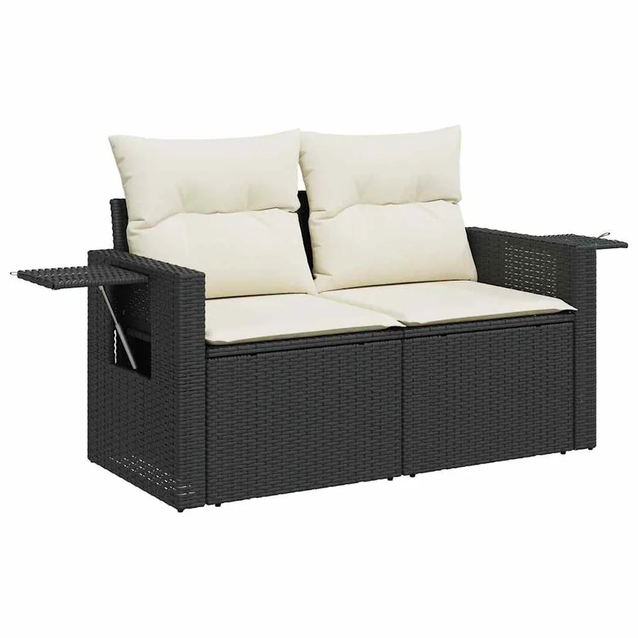 Salon de jardin 6 pcs avec coussins noir résine tressée - 4
