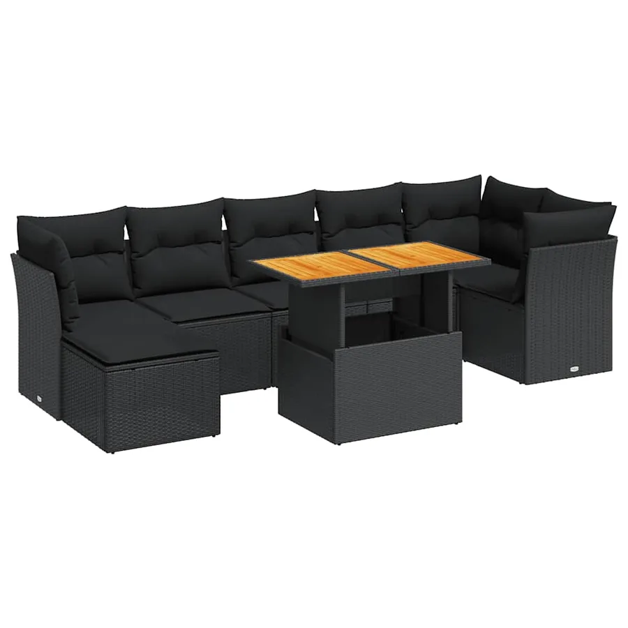 Salon de jardin 8 pcs avec coussins noir résine tressée - 2