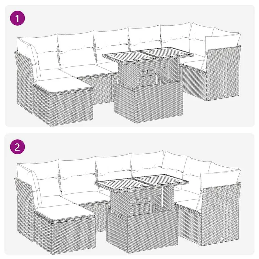 Salon de jardin 8 pcs avec coussins noir résine tressée - 7