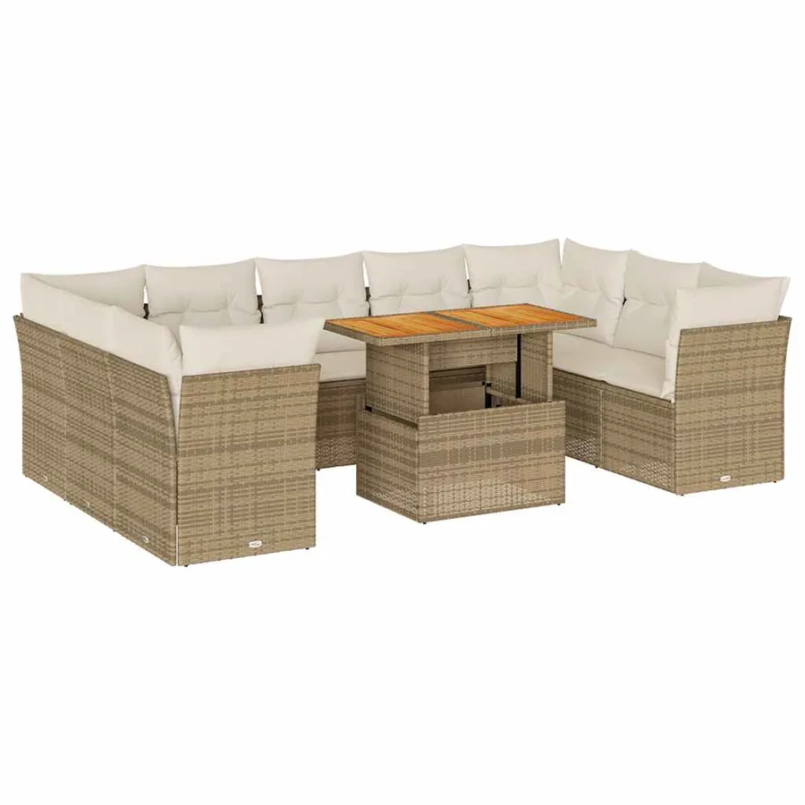 Salon de jardin avec coussins 10 pcs beige résine tressée - 2