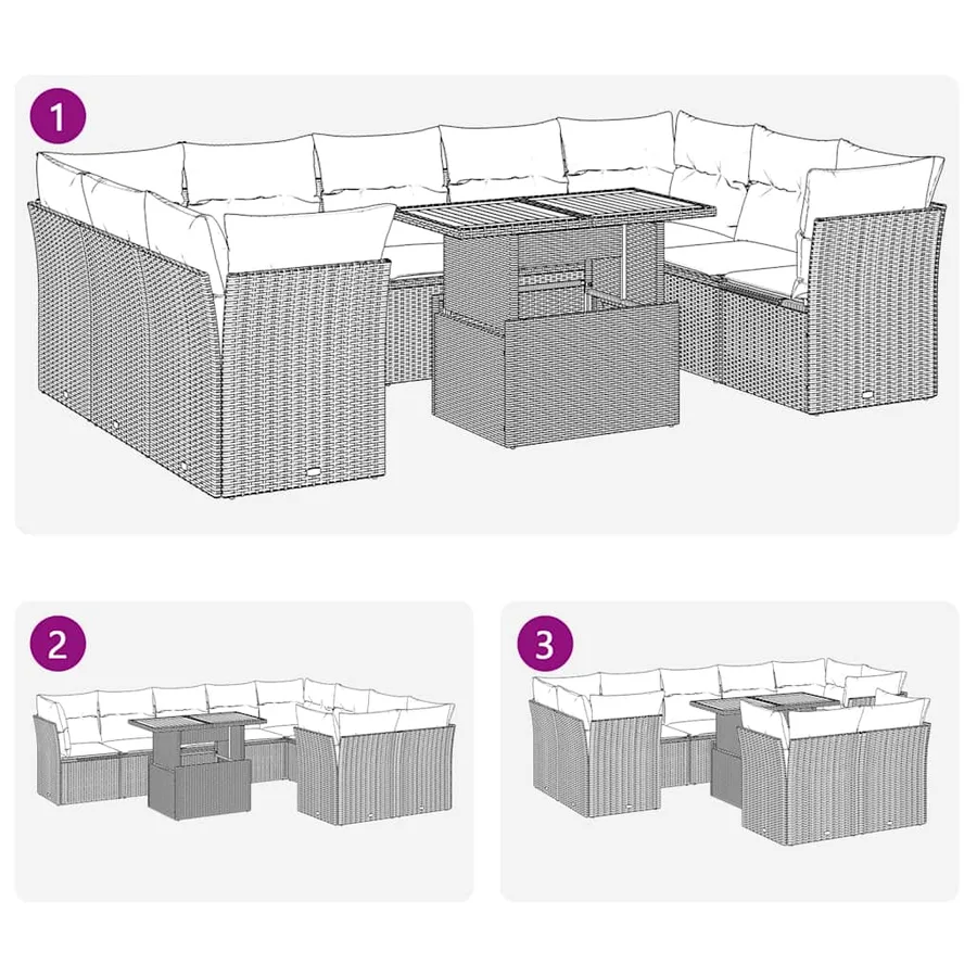 Salon de jardin avec coussins 10 pcs beige résine tressée - 9