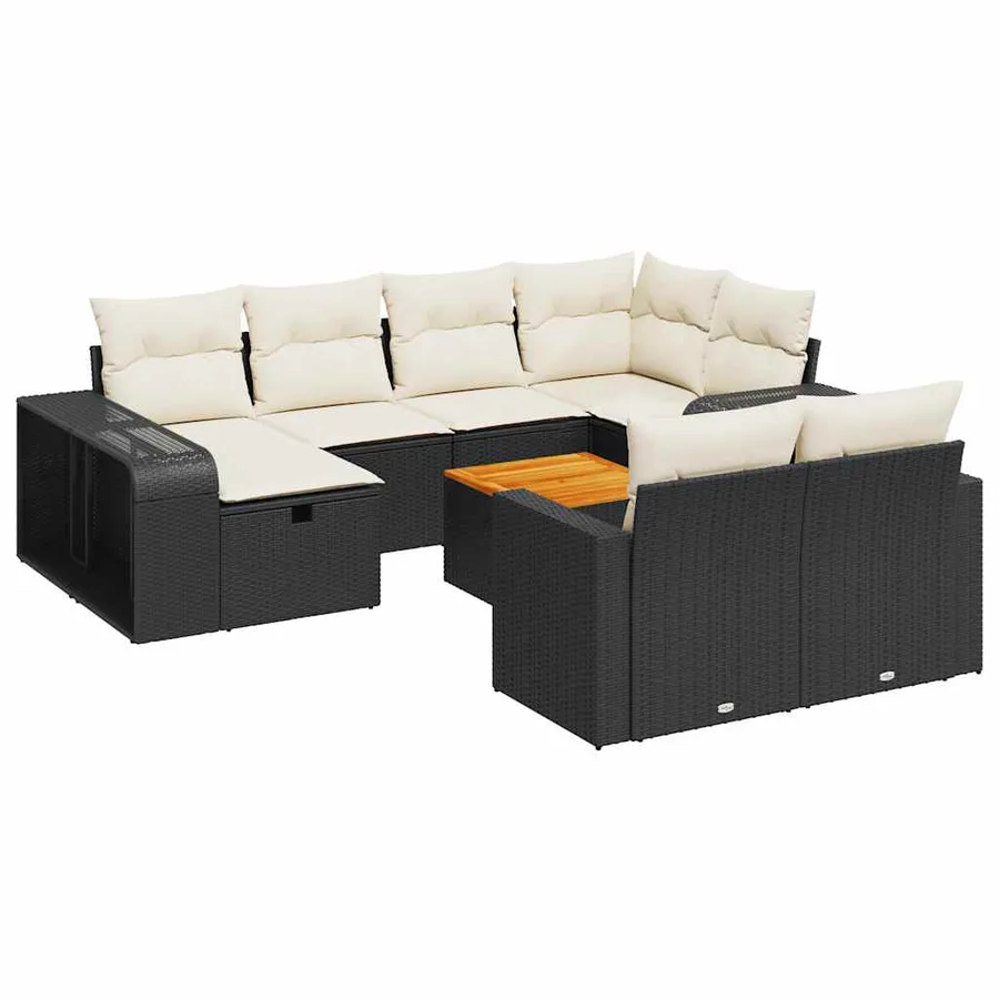 Salon de jardin 11 pcs avec coussins noir résine tressée - 2