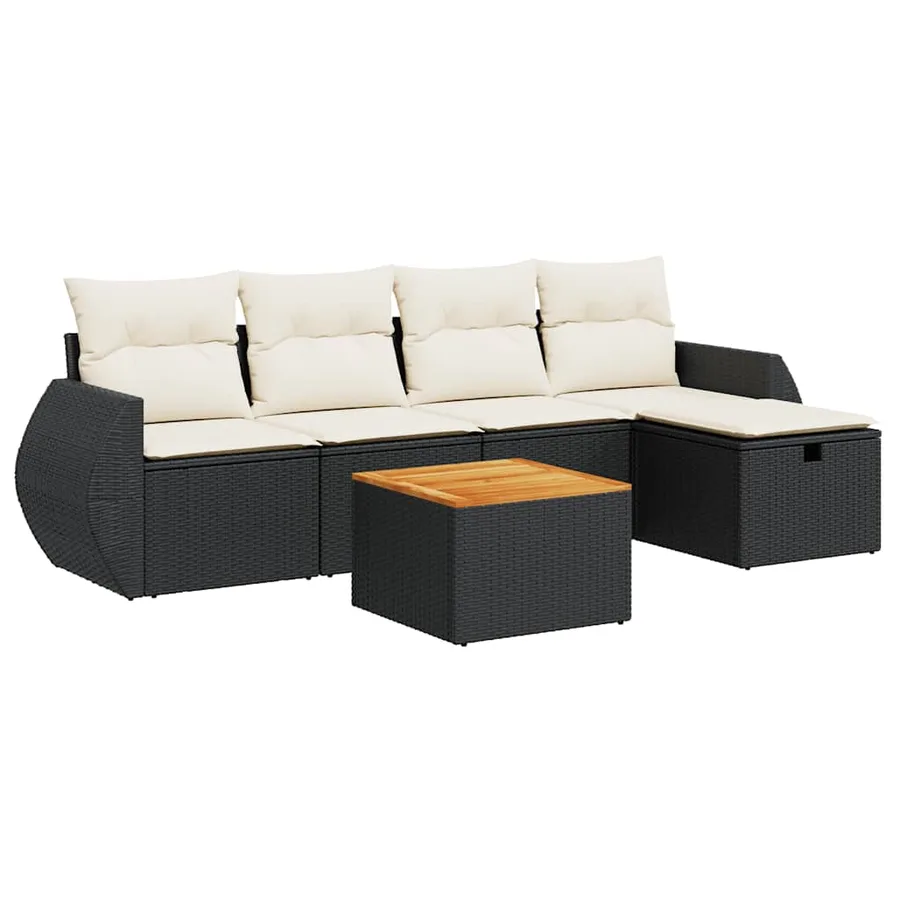 Salon de jardin 6 pcs avec coussins noir résine tressée - 2