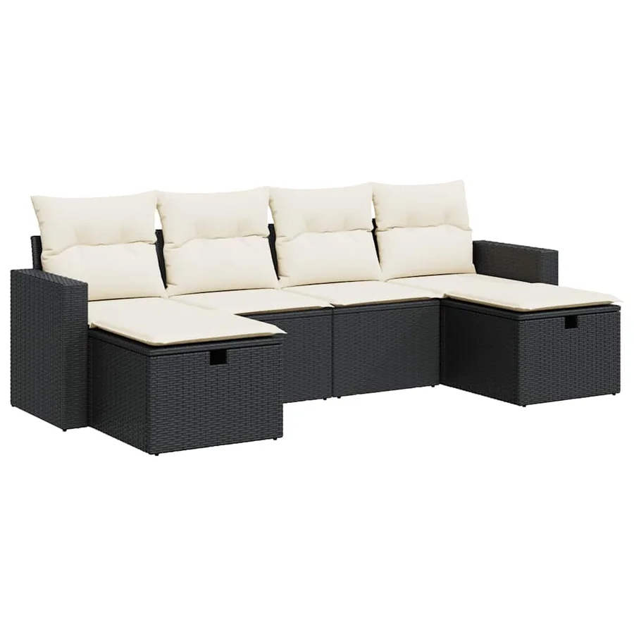 Salon de jardin 6 pcs avec coussins noir résine tressée - 2