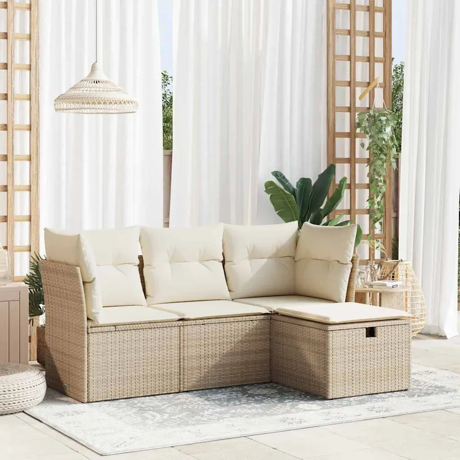 Salon de jardin avec coussins 4 pcs beige résine tressée