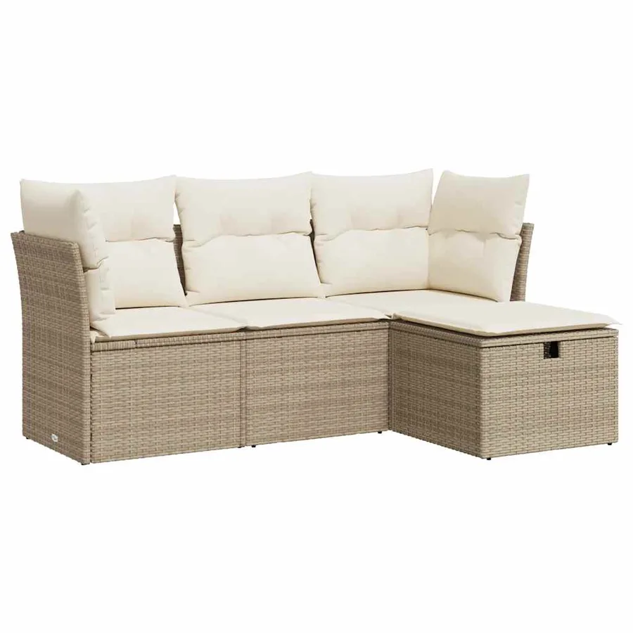 Salon de jardin avec coussins 4 pcs beige résine tressée - 2