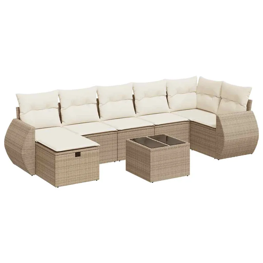 Salon de jardin avec coussins 8 pcs beige résine tressée - 2