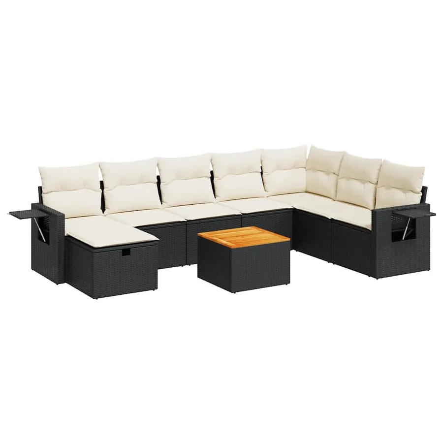 Salon de jardin 9 pcs avec coussins noir résine tressée - 2