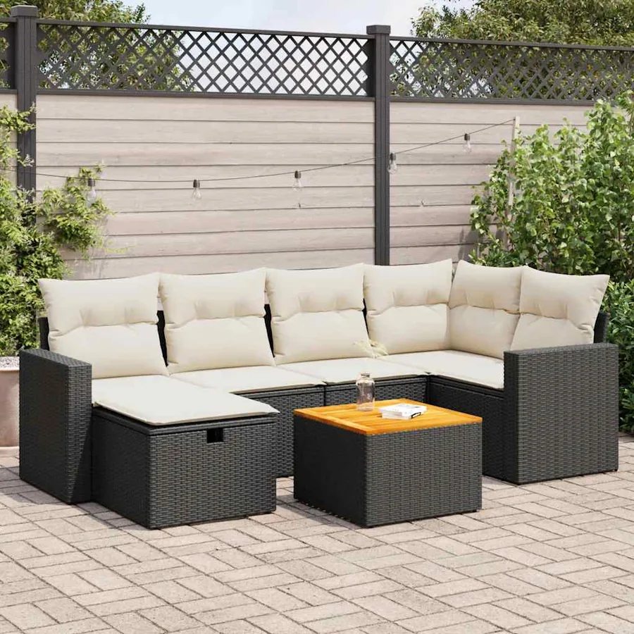 Salon de jardin 7 pcs avec coussins noir résine tressée 65,5 x 62 x 69 cm - 59,4 kg