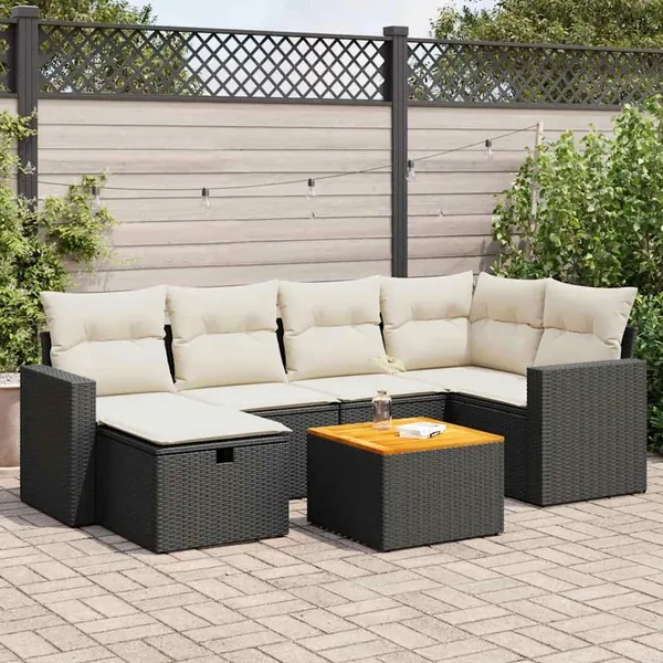 Salon de jardin 7 pcs avec coussins noir résine tressée 65,5 x 62 x 69 cm - 59,4 kg