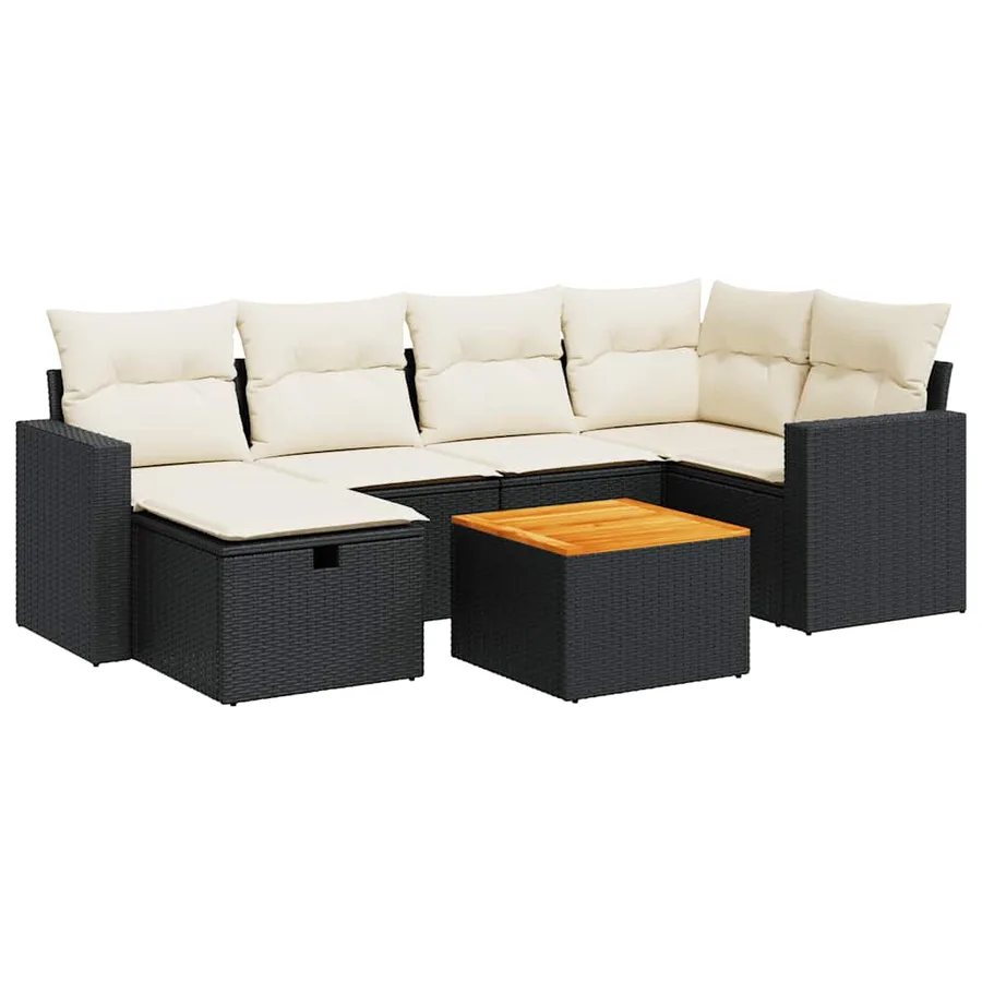 Salon de jardin 7 pcs avec coussins noir résine tressée 65,5 x 62 x 69 cm - 59,4 kg - 2
