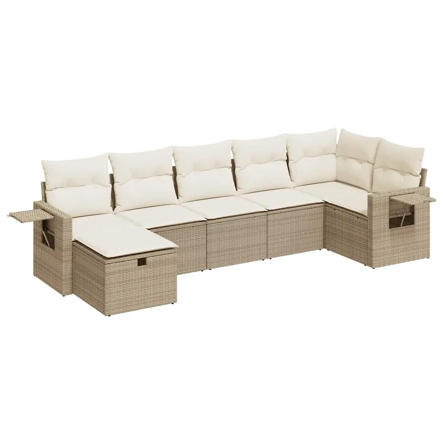 Salon de jardin avec coussins 7 pcs beige résine tressée - 2