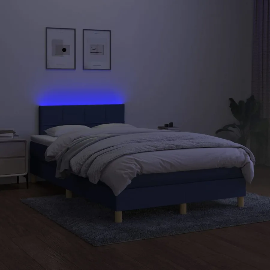 Sommier à lattes de lit avec matelas LED Bleu 120x200 cm Tissu - 4