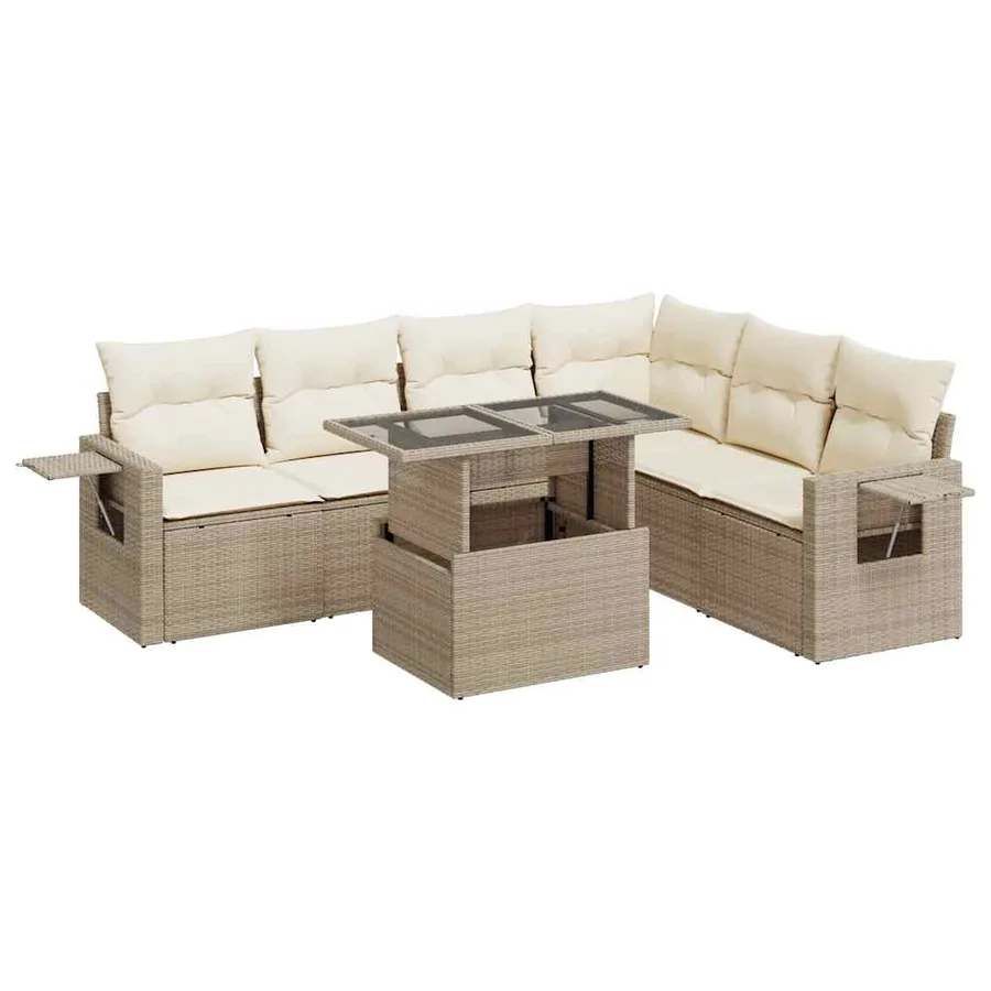 Salon de jardin avec coussins 7 pcs beige résine tressée - 2