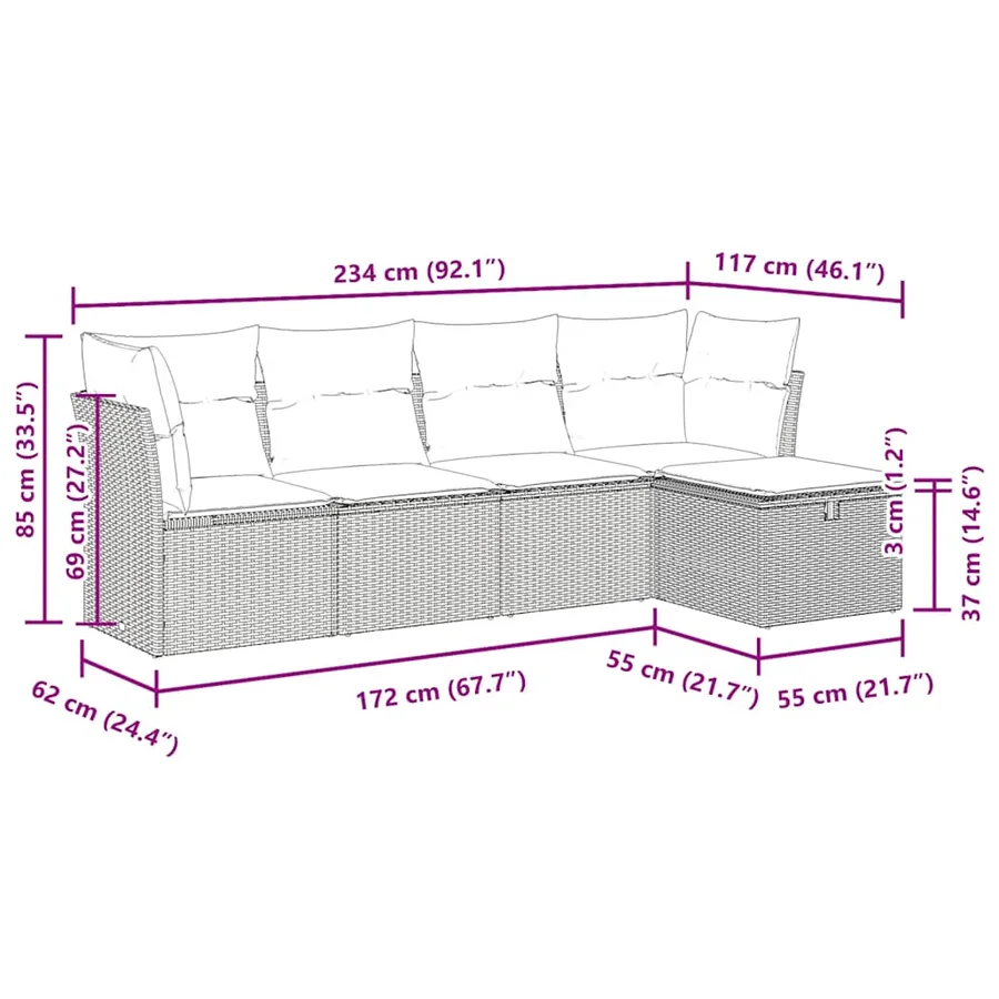 Salon de jardin 5 pcs avec coussins noir résine tressée - 11