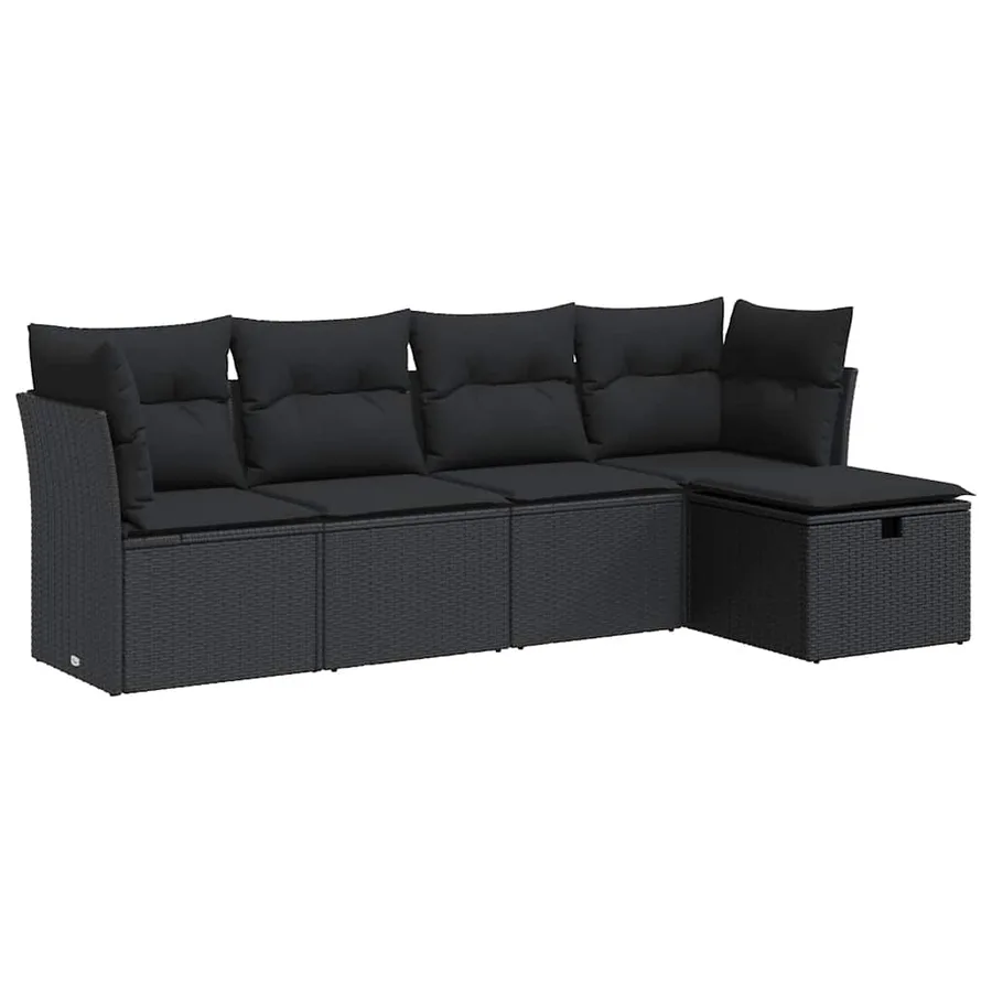 Salon de jardin 5 pcs avec coussins noir résine tressée - 2