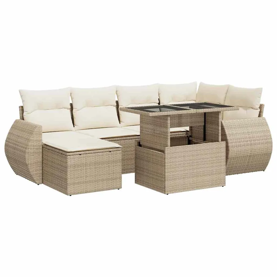 Salon de jardin avec coussins 7 pcs beige résine tressée - 2