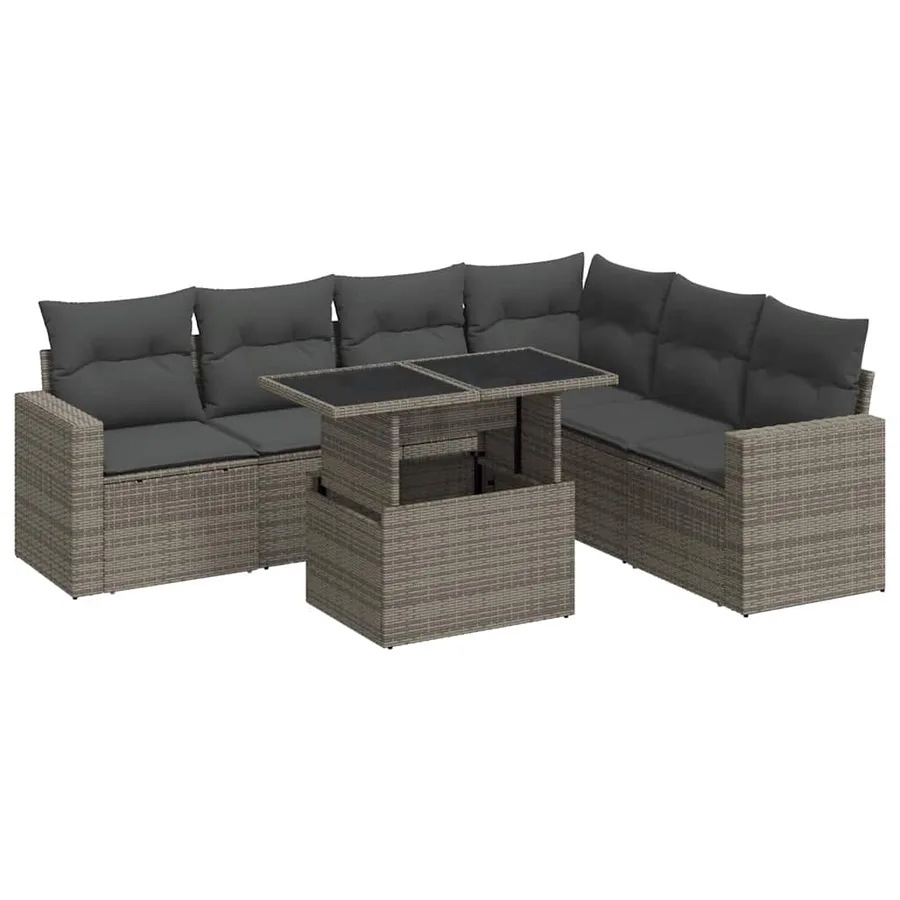 Salon de jardin avec coussins 7 pcs gris résine tressée - 2