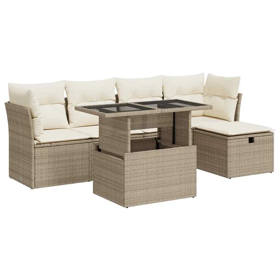 Salon de jardin avec coussins 6 pcs beige résine tressée - 2