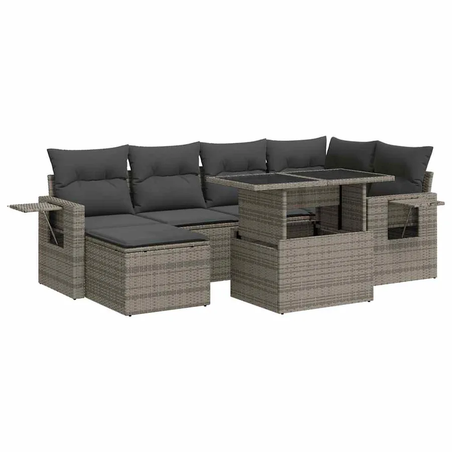 Salon de jardin avec coussins 7 pcs gris résine tressée - 2