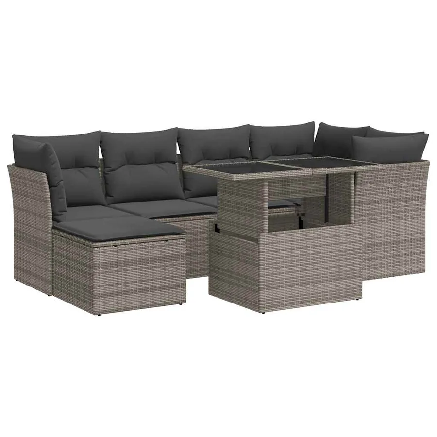 Salon de jardin avec coussins 7 pcs gris résine tressée - 2