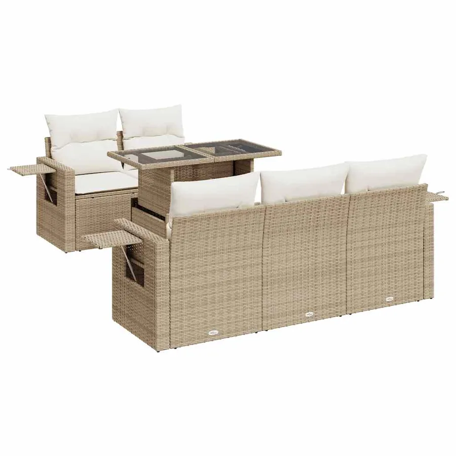 Salon de jardin avec coussins 6 pcs beige résine tressée - 2