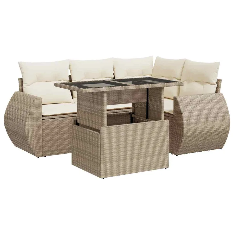Salon de jardin avec coussins 5 pcs beige résine tressée - 2