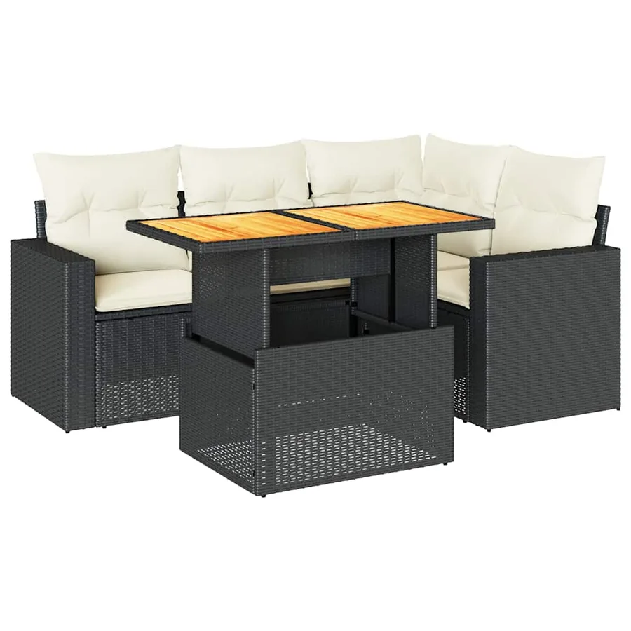 Salon de jardin 5 pcs avec coussins noir résine tressée - 2