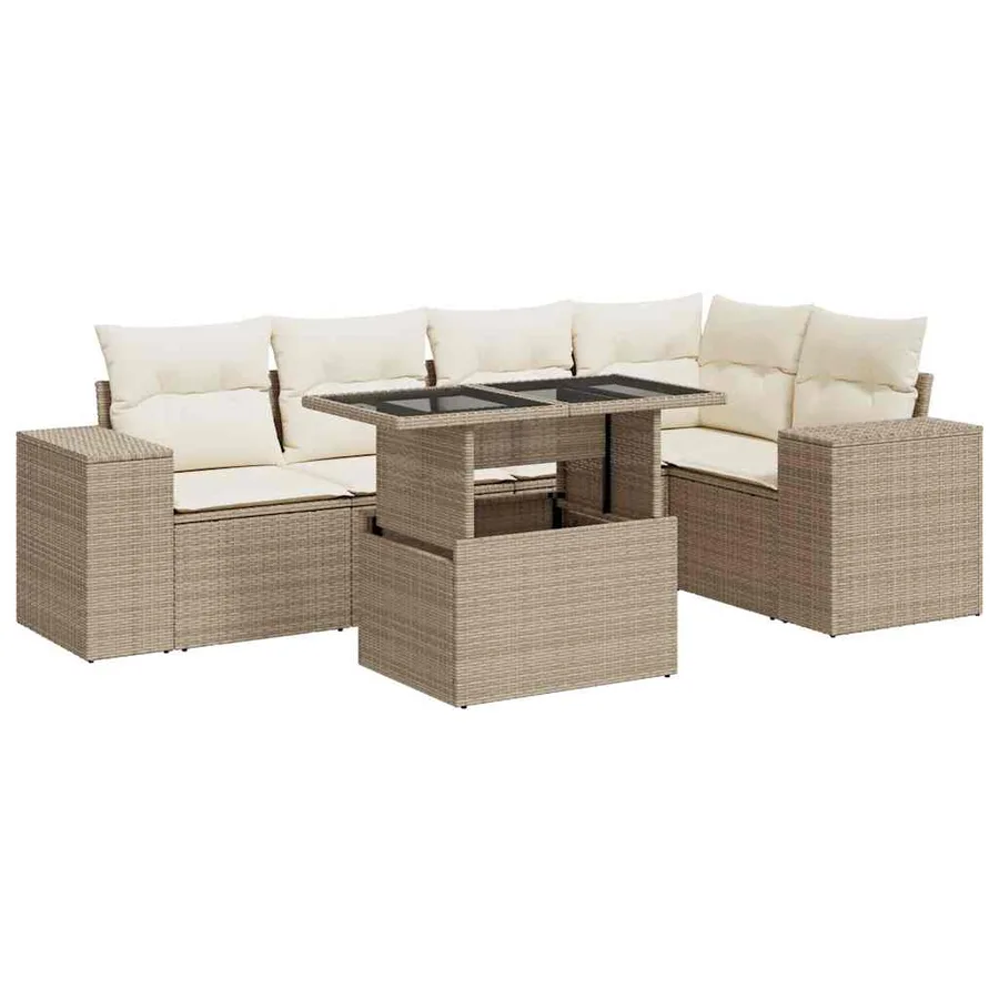 Salon de jardin avec coussins 6 pcs beige résine tressée - 2