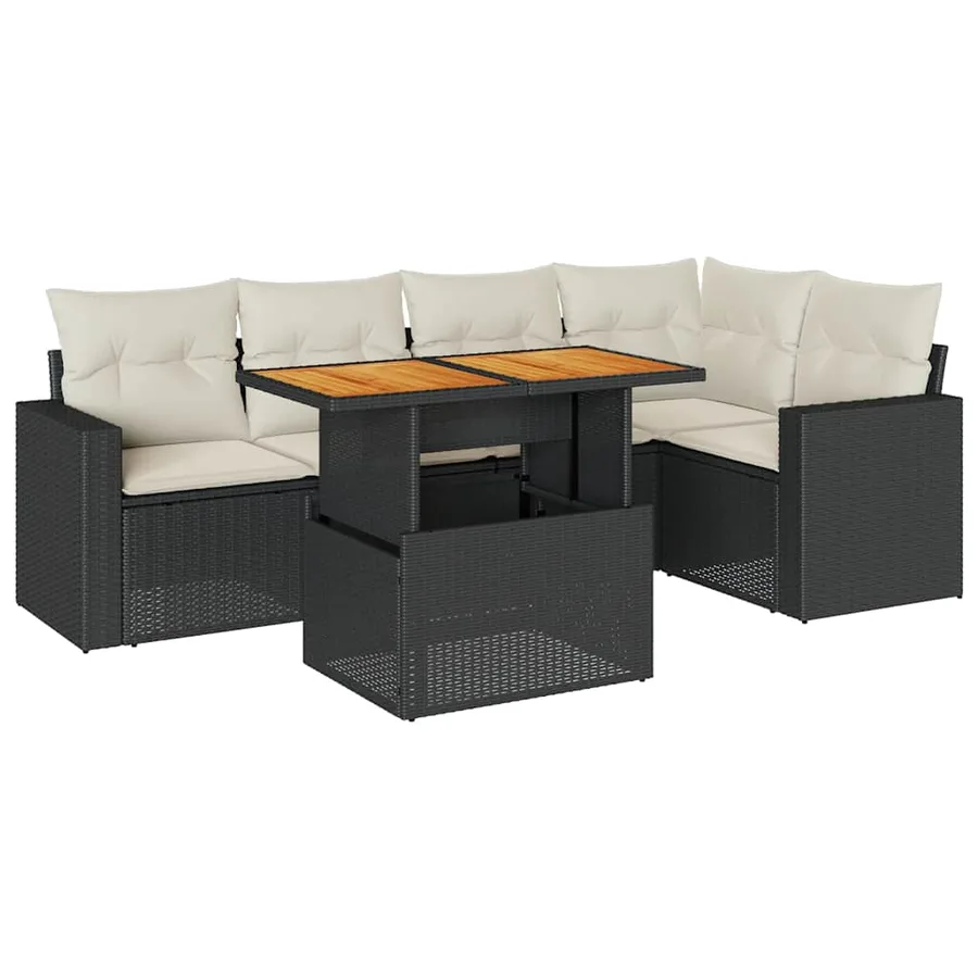 Salon de jardin 6 pcs avec coussins noir résine tressée - 2