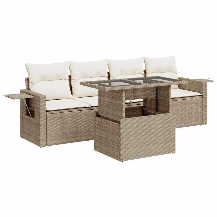 Salon de jardin avec coussins 5 pcs beige résine tressée - 2