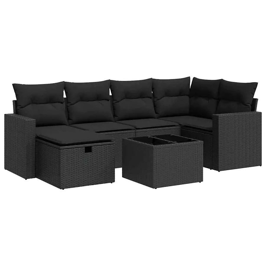 Salon de jardin 7 pcs avec coussins noir résine tressée 65,5 x 62 x 69 cm - 59,2 kg - 2