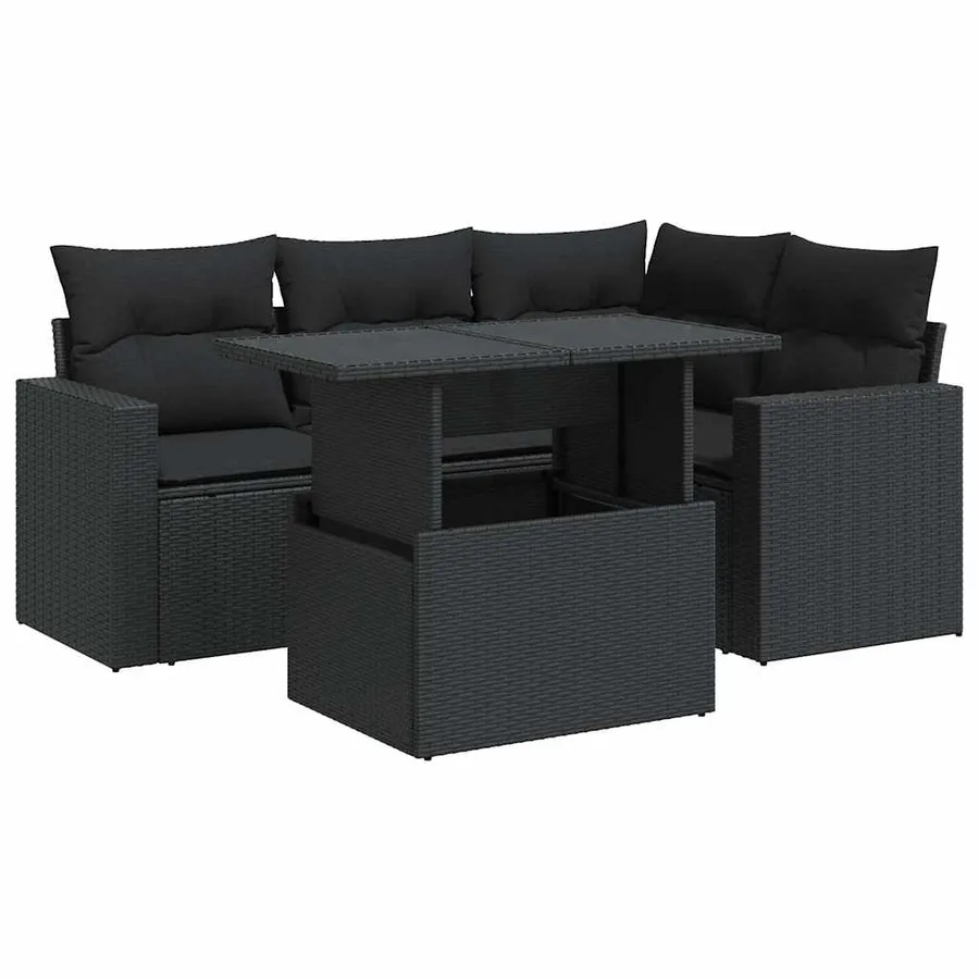 Salon de jardin 5 pcs avec coussins noir résine tressée - 2