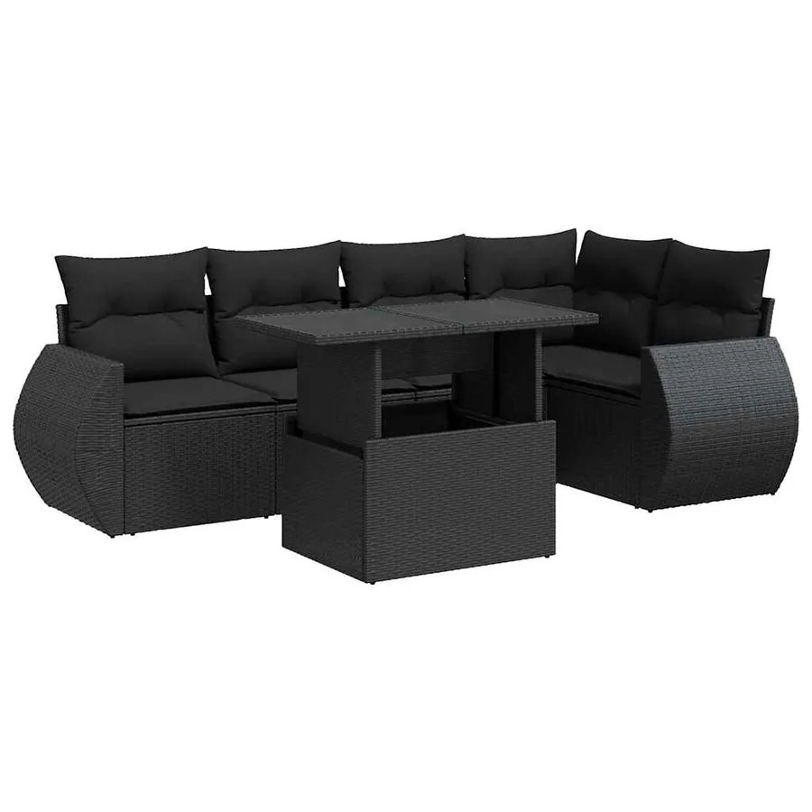 Salon de jardin 6 pcs avec coussins noir résine tressée - 2