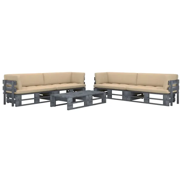Salon de jardin palette 6pcs avec coussins Pin imprégné de gris