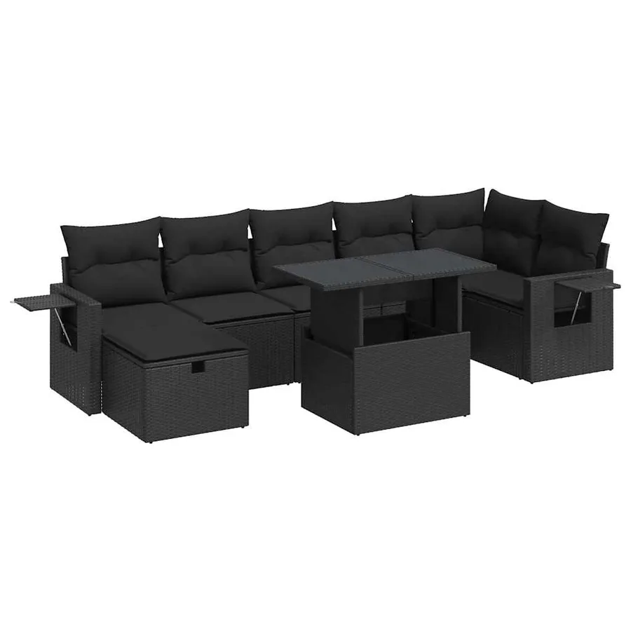 Salon de jardin 8 pcs avec coussins noir résine tressée - 2