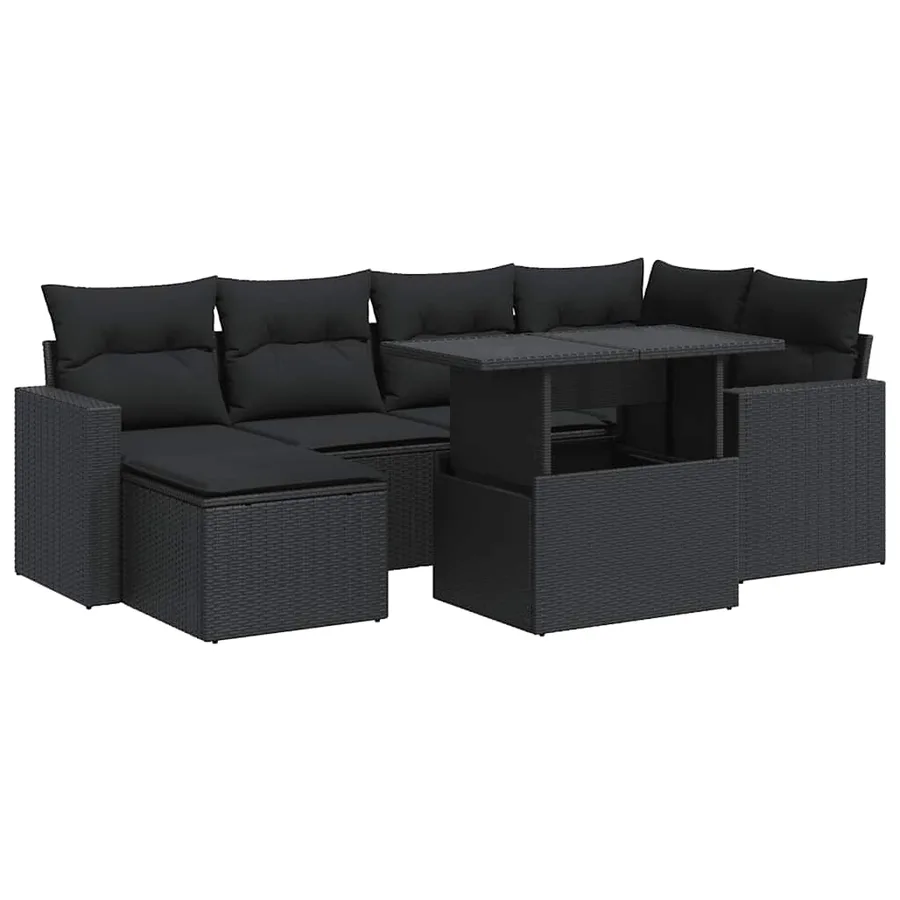 Salon de jardin 7 pcs avec coussins noir résine tressée 55 x 62 x 69 cm - 66,8 kg - 2