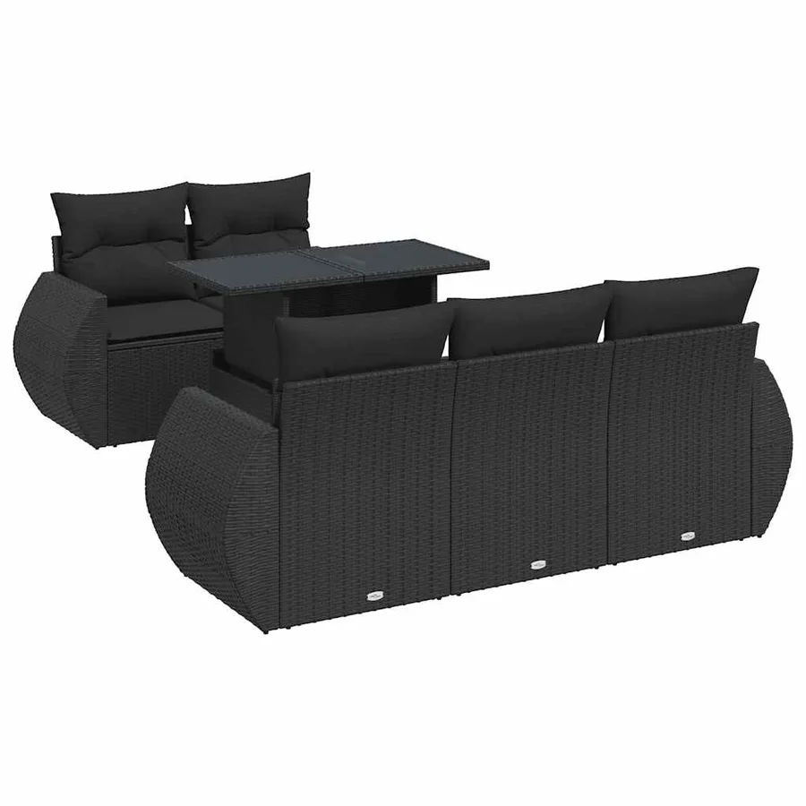 Salon de jardin 6 pcs avec coussins noir résine tressée - 2