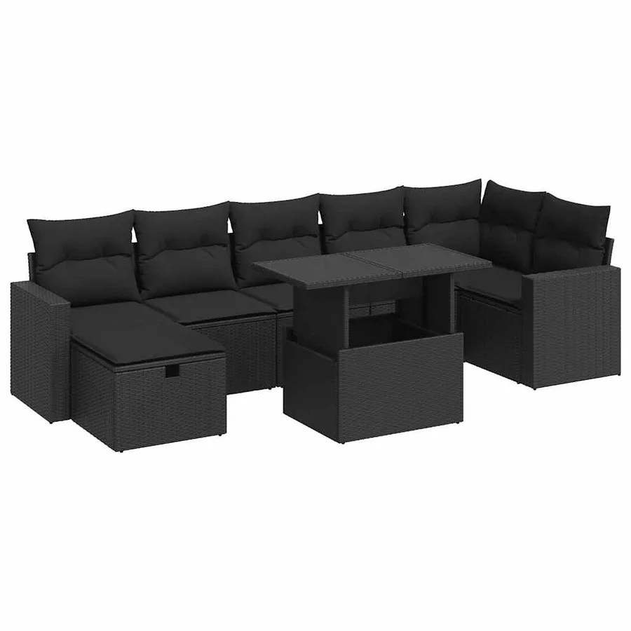 Salon de jardin 8 pcs avec coussins noir résine tressée - 2