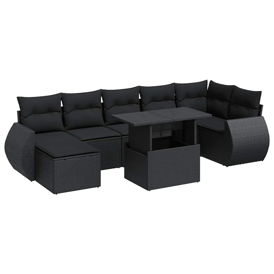 Salon de jardin 8 pcs avec coussins noir résine tressée - 2