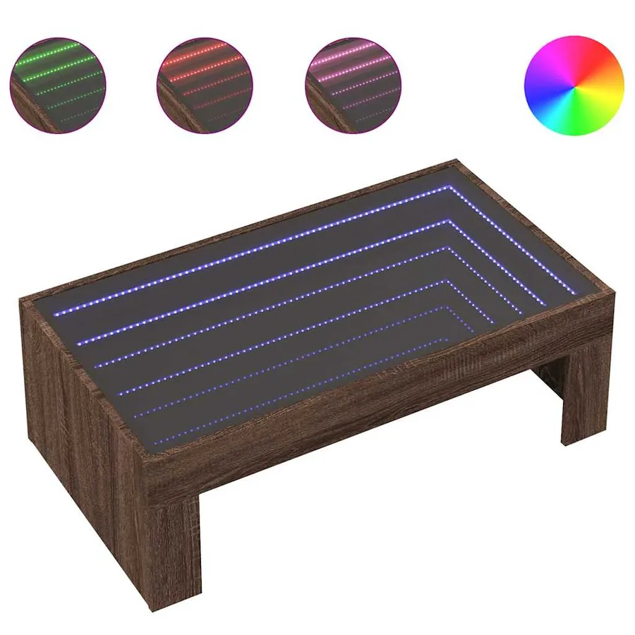 Table basse avec LED infini chêne marron 90x50x30 cm - 2