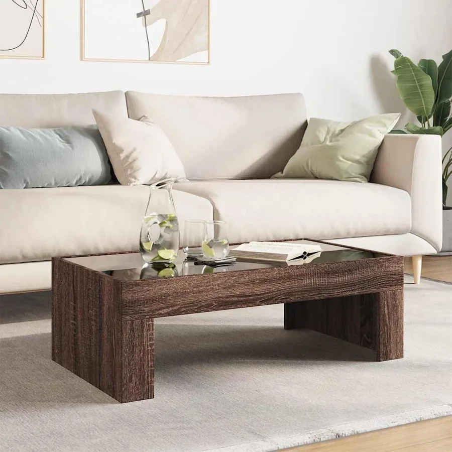 Table basse avec LED infini chêne marron 90x50x30 cm - 4