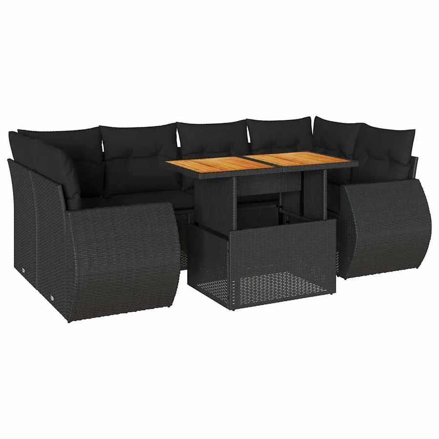 Salon de jardin 7 pcs avec coussins noir résine tressée 62 x 62 x 69 cm - 69,2 kg - 2