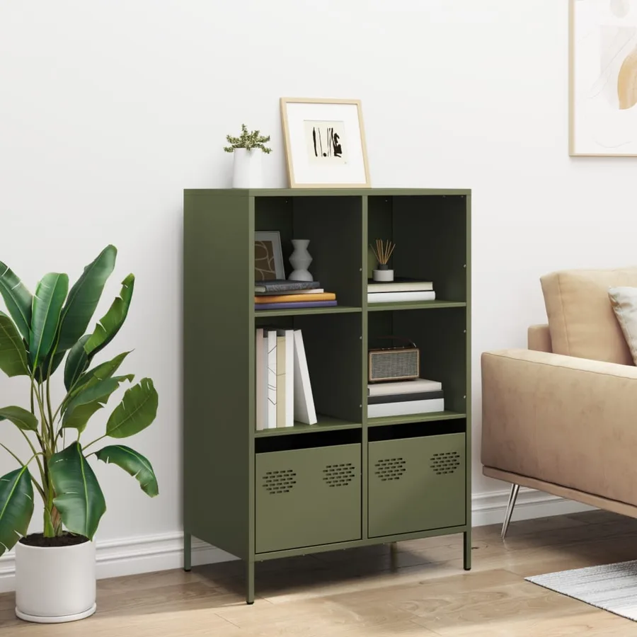 Buffet haut vert olive 68x39x103,5 cm acier - 3