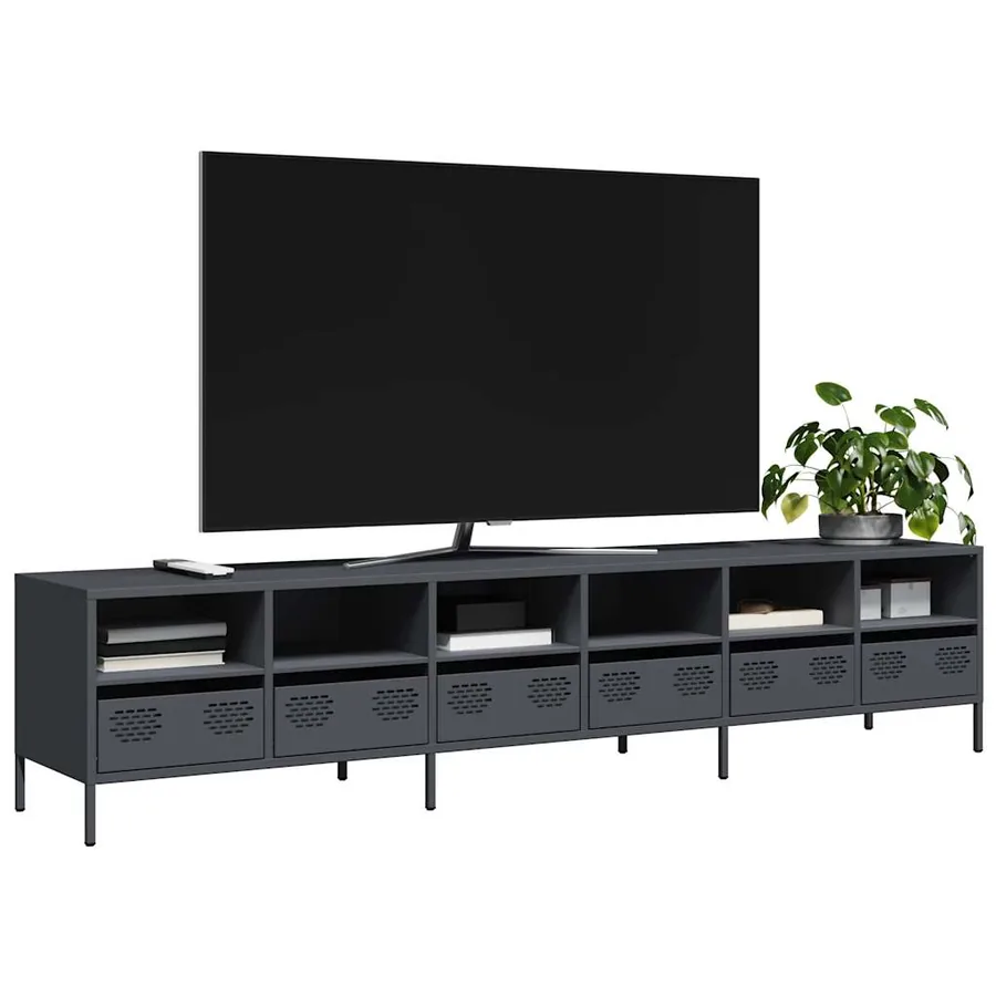 Meuble TV anthracite 202x39x43,5 cm acier laminé à froid